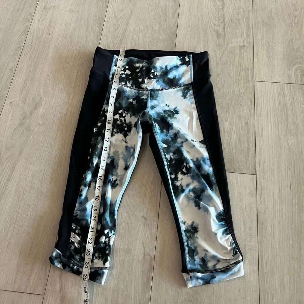 Lululemon Stop At Nothing Crop Black / Mini Blooming Pixie Aquamarine Multi size